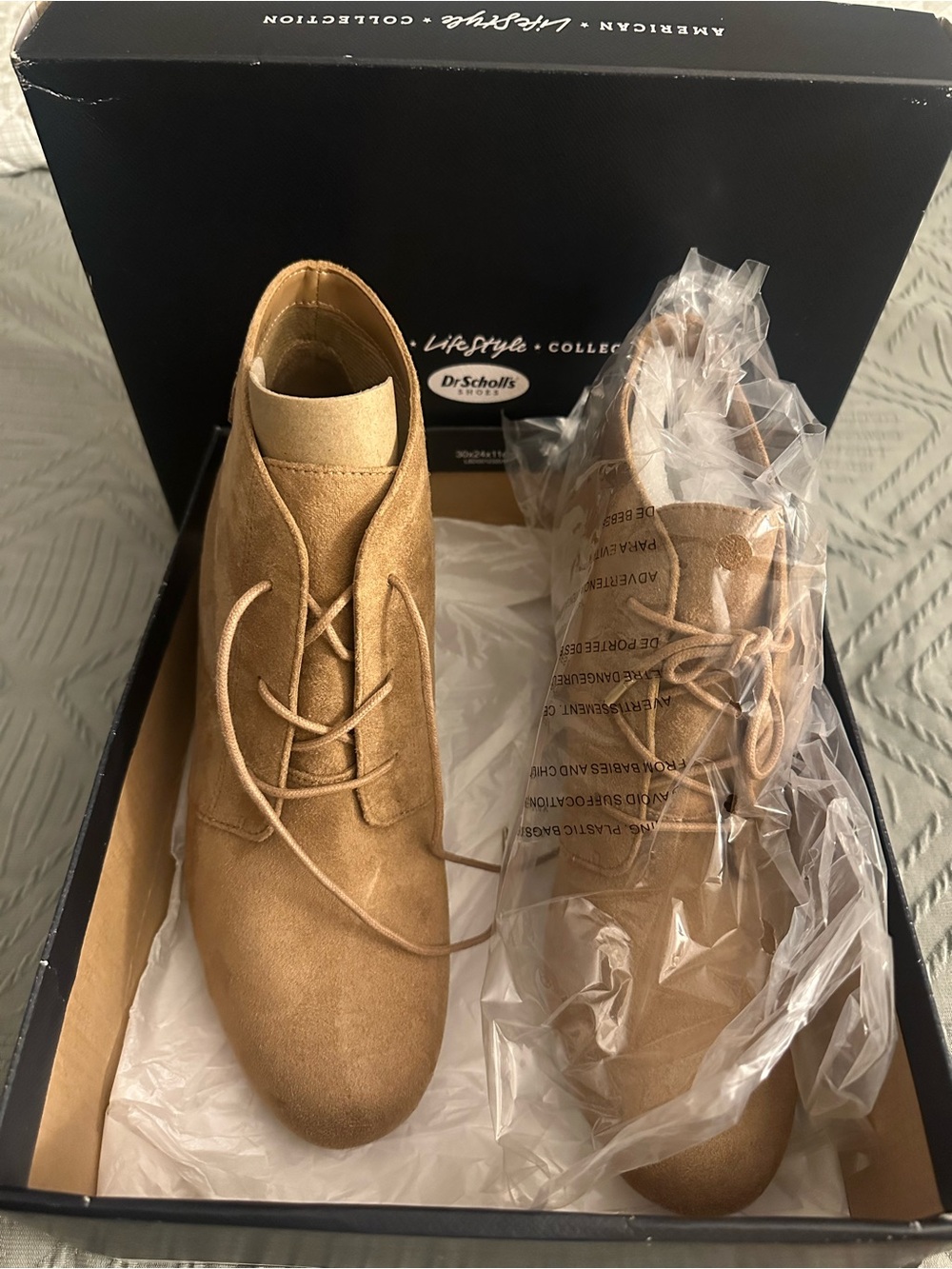 Dr. Scholl's Tan Suede Women's Ankle Lace-Up Booties
